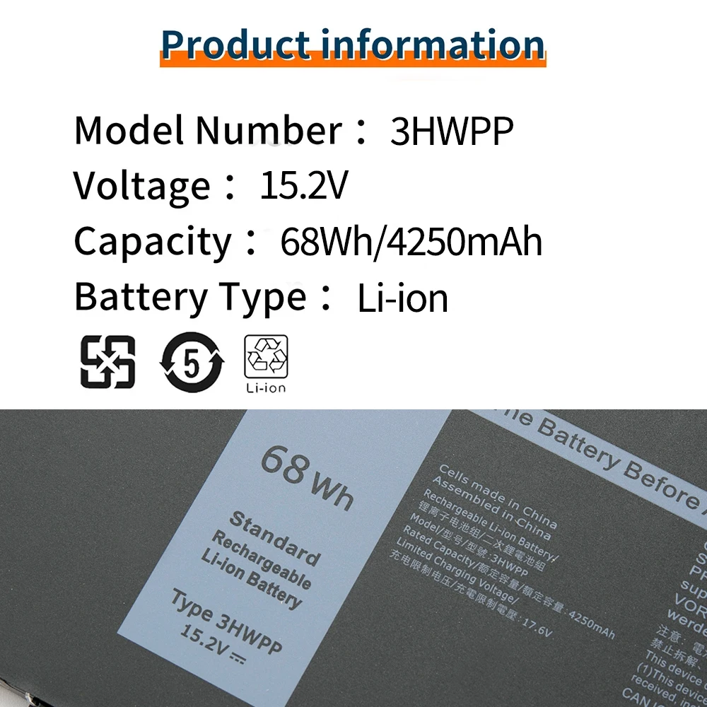 BVBH 3HWPP Laptop Battery for Dell 5401/5410/5411 Latitude 5501 Precision 3541/3551 Precision 1VY7F/N2NLL with Installation Tool
BVBH 3HWPP Laptop Battery for Dell 5401/5410/5411 Latitude 5501 Precision 3541/3551 Precision 1VY7F/N2NLL with Installation Tool