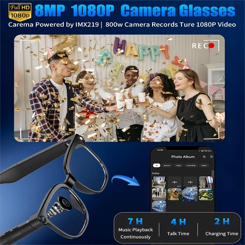 Camera video glasses, smart translation, object recognition via camera, Q&A interaction, Hi-Fi music, and high-definition calls.
Camera video glasses, smart translation, object recognition via camera, Q&A interaction, Hi-Fi music, and high-definition calls.