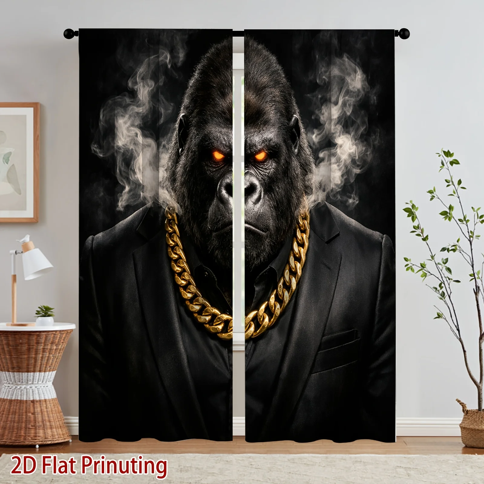 Cool Gangster Gorilla Print Blackout Curtains - 3D Animal Suit Gold Chain Window Drapes for Living Room Man Cave Bar Decor
Cool Gangster Gorilla Print Blackout Curtains - 3D Animal Suit Gold Chain Window Drapes for Living Room Man Cave Bar Decor