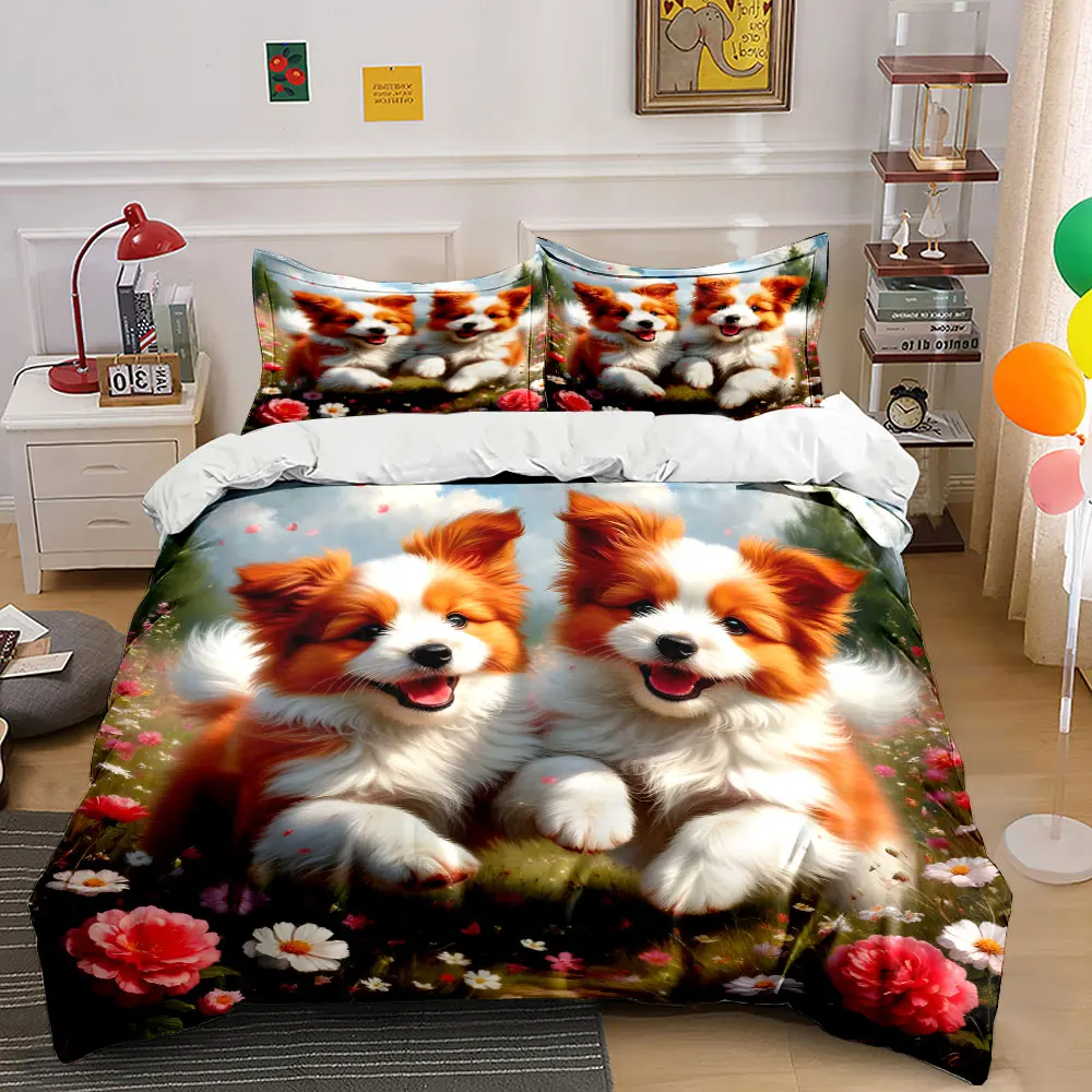 Happy running puppies with flowers Print Soft Comfortable Duvet Cover Bedding Set Included 1*Duvet Cover 2*Pillowcases
Happy running puppies with flowers Print Soft Comfortable Duvet Cover Bedding Set Included 1*Duvet Cover 2*Pillowcases