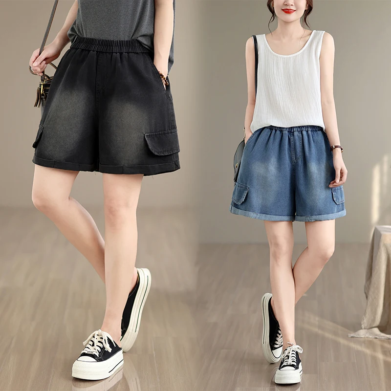 Summer Vintage Washed Denim Wide Leg Pants Loose plus Size Women's Personality Shorts Four-Fifths Length Polyester Fiber
Summer Vintage Washed Denim Wide Leg Pants Loose plus Size Women's Personality Shorts Four-Fifths Length Polyester Fiber