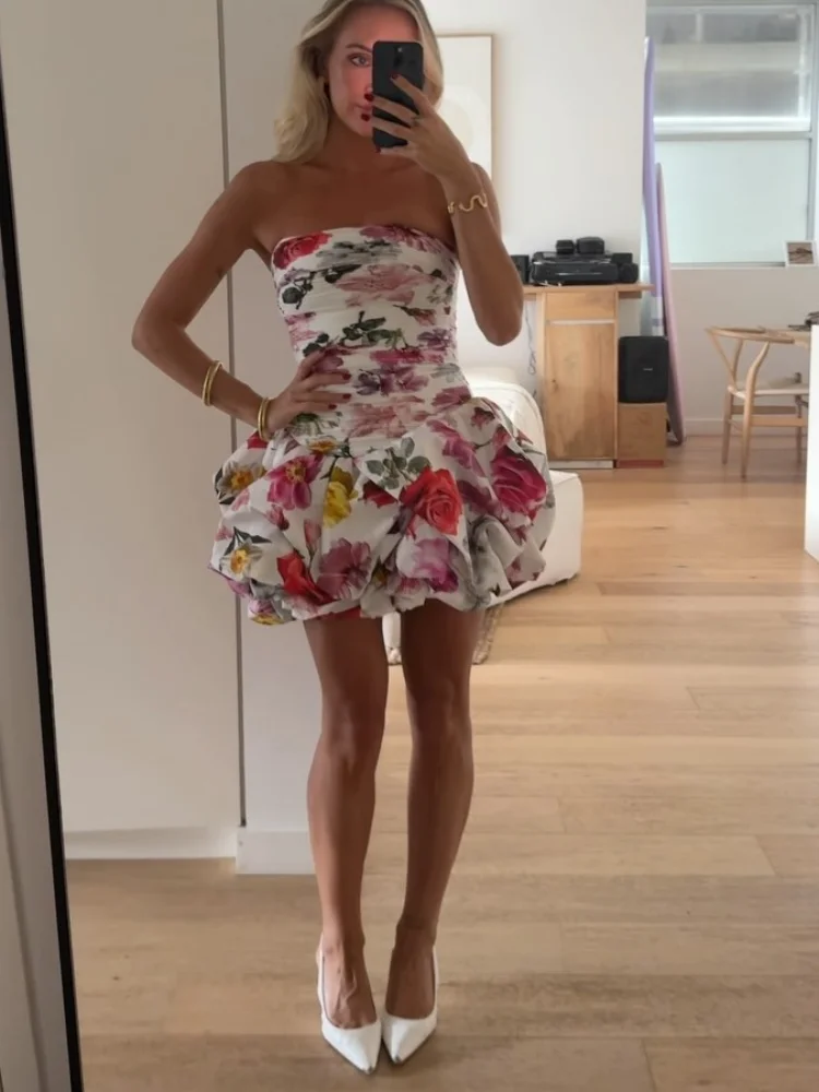 Women Sexy Printing Strapless Mini Dress Elegant Backless Sleeveless High Waist Ruffled Vestido 2025 New Summer Fashion Robes
Women Sexy Printing Strapless Mini Dress Elegant Backless Sleeveless High Waist Ruffled Vestido 2025 New Summer Fashion Robes