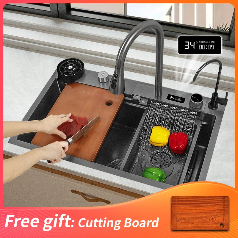 Waterfall Kitchen Sink Stainless Steel Large Single Bowl Washbasin Multifunction Digital display Dishwasher Kitchen Accessories
Waterfall Kitchen Sink Stainless Steel Large Single Bowl Washbasin Multifunction Digital display Dishwasher Kitchen Accessories