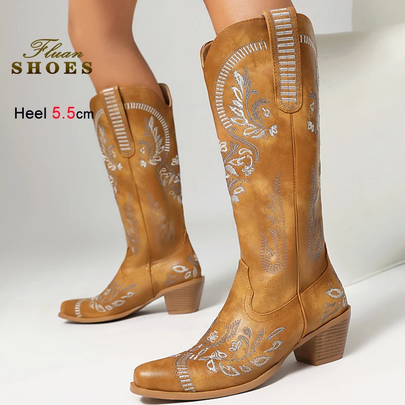 Женские рыцарские сапоги с цветочной вышивкой 2024, остроконечные сапоги до середины икры на массивном каблуке 5,5 см, ковбойские сапоги в стиле вестерн с v-образным вырезом, женская обувь 
Женские рыцарские сапоги с цветочной вышивкой 2024, остроконечные сапоги до середины икры на массивном каблуке 5,5 см, ковбойские сапоги в стиле вестерн с v-образным вырезом, женская обувь