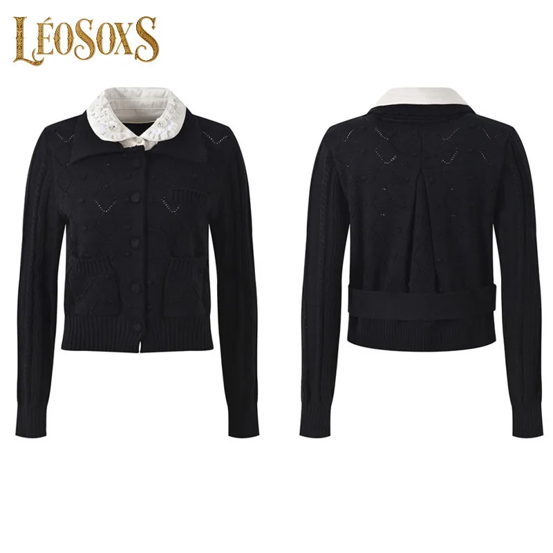 LEOSOXS Women's Vintage Cropped Cardigan Double Collar Hollow Out Knitted Sweater For Casual Daily Office Wear 2025 Autumn New
LEOSOXS Women's Vintage Cropped Cardigan Double Collar Hollow Out Knitted Sweater For Casual Daily Office Wear 2025 Autumn New