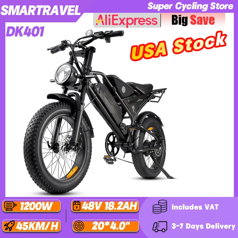 SMARTRAVEL DK401 Adult Off-Road Ebike 1200W 48V 18.2Ah Mountain Electric Bicycle 20*4.0" Tire Dual Suspension Electric Bike
SMARTRAVEL DK401 Adult Off-Road Ebike 1200W 48V 18.2Ah Mountain Electric Bicycle 20*4.0" Tire Dual Suspension Electric Bike