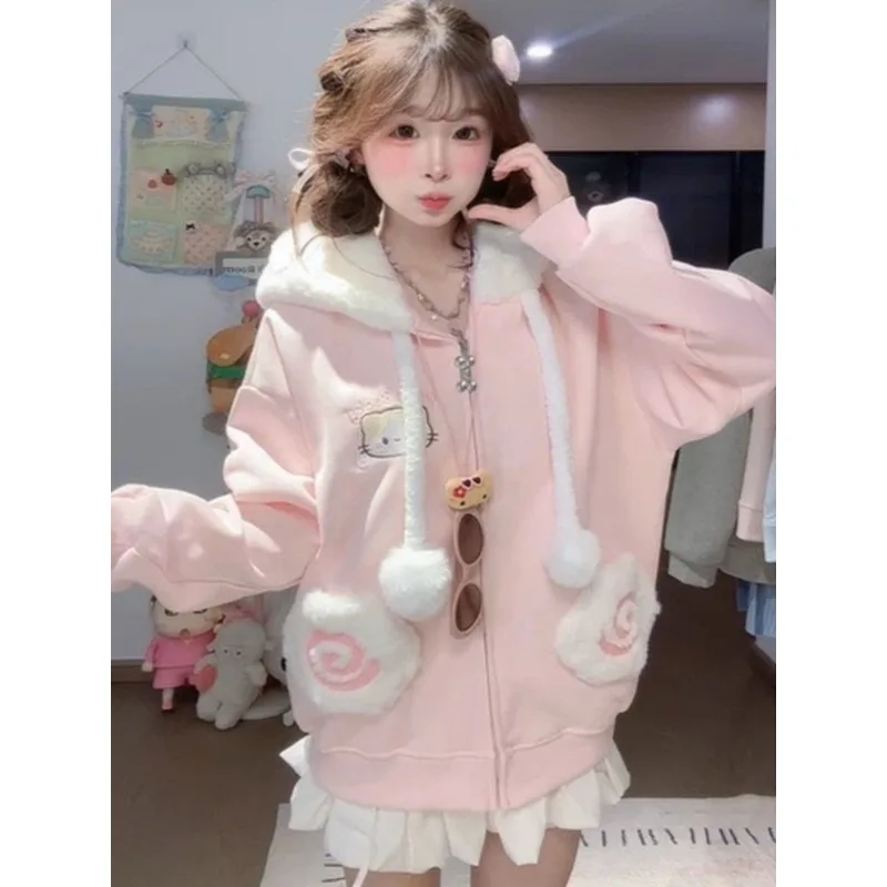 Tops Women's Fall Winter Japanese Style Cute Embroidered Sweatshirt Fleece-Lined Thickened Loose Fit Cardigan Hooded Sweet Style
Tops Women's Fall Winter Japanese Style Cute Embroidered Sweatshirt Fleece-Lined Thickened Loose Fit Cardigan Hooded Sweet Style