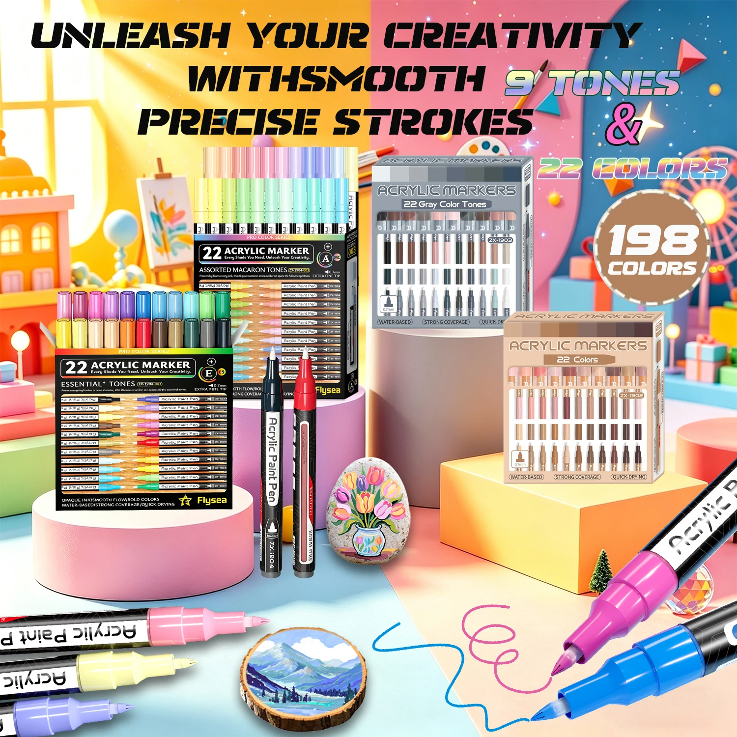 198 Colors, 9 Color Schemes, 22 Color Acrylic Markers, 0.7mm Ultra-Fine Needle Tip, Water-Based Ink with High Coverage, Quick-Drying, Waterproof, Visible Ink Level Window with Color Number Identification, Smooth Strokes with Full Color Payoff, Suitable fo
198 Colors, 9 Color Schemes, 22 Color Acrylic Markers, 0.7mm Ultra-Fine Needle Tip, Water-Based Ink with High Coverage, Quick-Drying, Waterproof, Visible Ink Level Window with Color Number Identification, Smooth Strokes with Full Color Payoff, Suitable fo