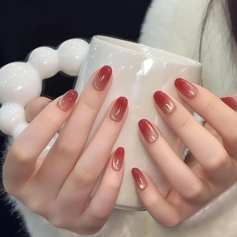 10pcs Cat's Eye Handmade False Nails Sweet Red Gradient Fashion Fake Nail Tips Acrylic Short Oval Simple Press on Nails Finished
10pcs Cat's Eye Handmade False Nails Sweet Red Gradient Fashion Fake Nail Tips Acrylic Short Oval Simple Press on Nails Finished