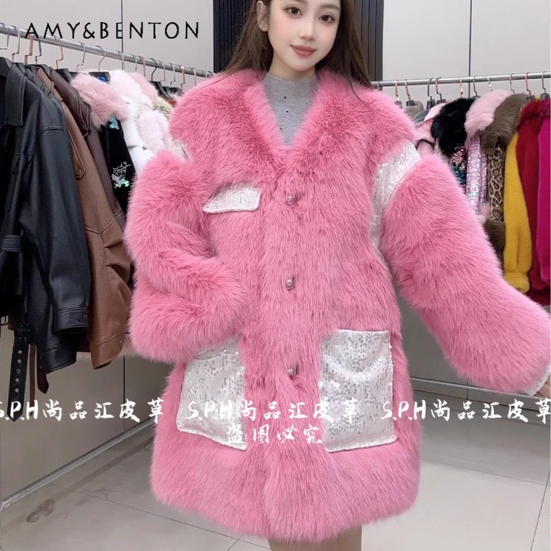 Winter Autumn Style Personality Two-Way Wear Faux Fur Jacket New Women's Thick Warm Coats Heavy Industry Sequin Fur Coat Outwear
Winter Autumn Style Personality Two-Way Wear Faux Fur Jacket New Women's Thick Warm Coats Heavy Industry Sequin Fur Coat Outwear