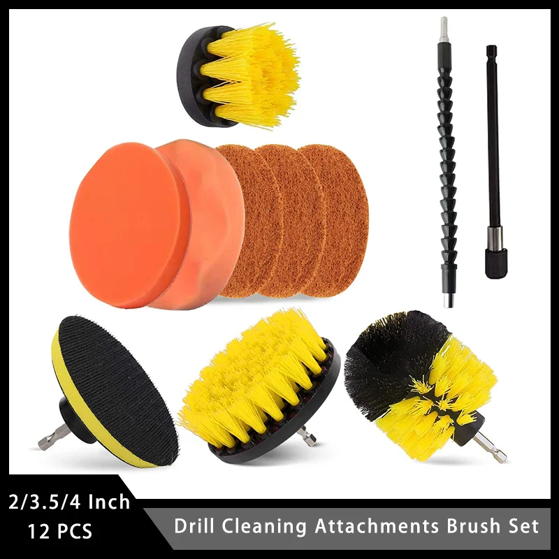 Drill Cleaning Attachments Brush Set 12 Pcs Power Scrubber Brush Pad Sponge Kit with Extend Attachment for Bathroom Cleaning
Drill Cleaning Attachments Brush Set 12 Pcs Power Scrubber Brush Pad Sponge Kit with Extend Attachment for Bathroom Cleaning