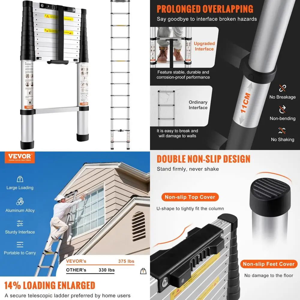 складная алюминиевая выдвижная лестница, грузоподъемность 12,5 футов, 375 фунтов, втягивание одним касанием, нескользящие ножки
складная алюминиевая выдвижная лестница, грузоподъемность 12,5 футов, 375 фунтов, втягивание одним касанием, нескользящие ножки