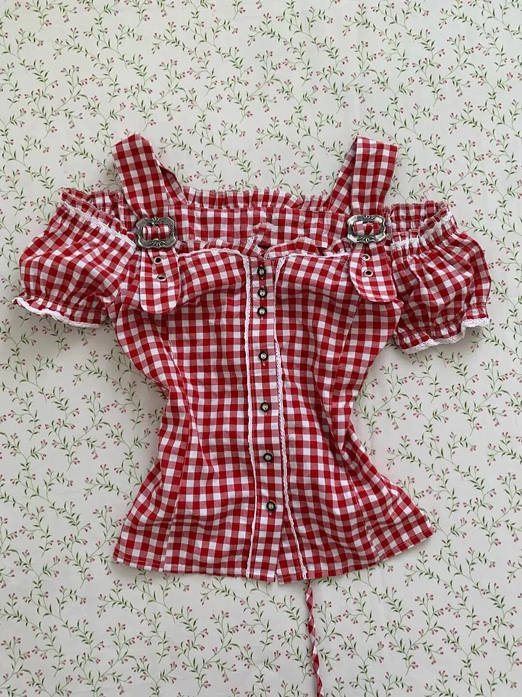 Princess Style Short Sleeve Patchwork Shoulder Bared One-Shoulder Waist-Cinching Slimming Summer Top for Young Women
Princess Style Short Sleeve Patchwork Shoulder Bared One-Shoulder Waist-Cinching Slimming Summer Top for Young Women