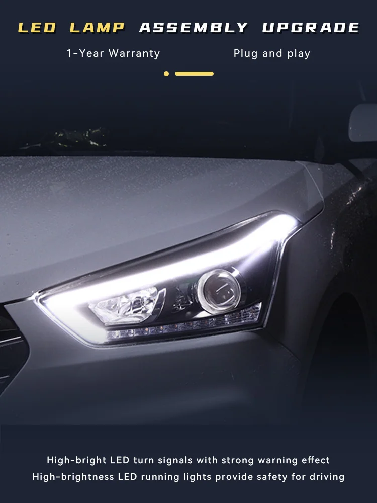 Автомобильные фары для Hyundai IX25 Creta 2015 2016 2017, светодиодные фары в сборе, обновленный объектив проектора, аксессуары для биксеноновых ламп DRL
Автомобильные фары для Hyundai IX25 Creta 2015 2016 2017, светодиодные фары в сборе, обновленный объектив проектора, аксессуары для биксеноновых ламп DRL