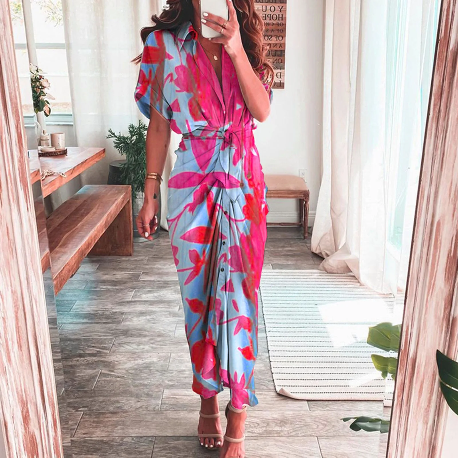 Elegant Women Dresses 2023 Summer Fashion Printed Short Sleeve Shirt Dress Vintage Waist Tie-up Button Bandage Long Dress Robe
Elegant Women Dresses 2023 Summer Fashion Printed Short Sleeve Shirt Dress Vintage Waist Tie-up Button Bandage Long Dress Robe