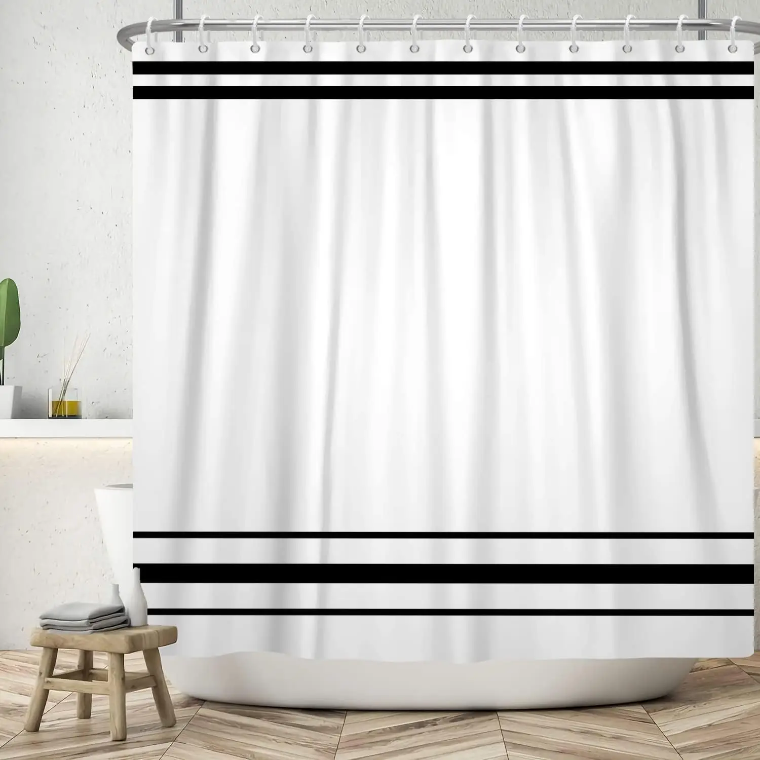 Black White Shower Curtain, Modern Classic Striped Design, Rustic Farmhouse Minimalist Bathroom Decor with Hooks
Black White Shower Curtain, Modern Classic Striped Design, Rustic Farmhouse Minimalist Bathroom Decor with Hooks