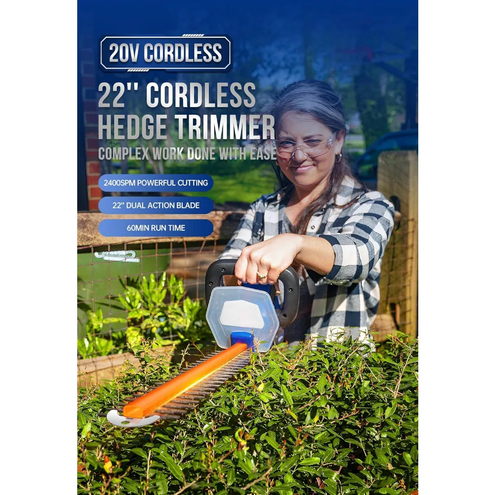 20v Hedge Trimmer Upgrated, 22" Cordless with Guard & Bumper, Lightweight, Powerful, 2.0AH Battery and Charger Included
20v Hedge Trimmer Upgrated, 22" Cordless with Guard & Bumper, Lightweight, Powerful, 2.0AH Battery and Charger Included
