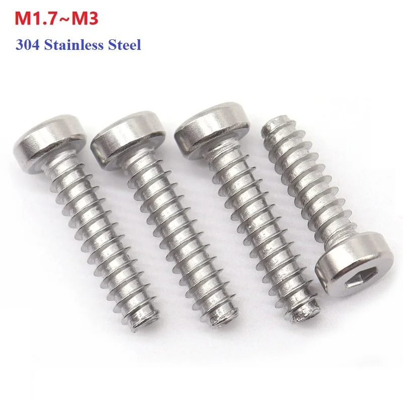 M1.7 M2 M2.3 M2.6 M3 304 Stainless Steel Hexagon Socket Cap Head Flat Tail Self-tapping Screws Length 3-30mm
M1.7 M2 M2.3 M2.6 M3 304 Stainless Steel Hexagon Socket Cap Head Flat Tail Self-tapping Screws Length 3-30mm