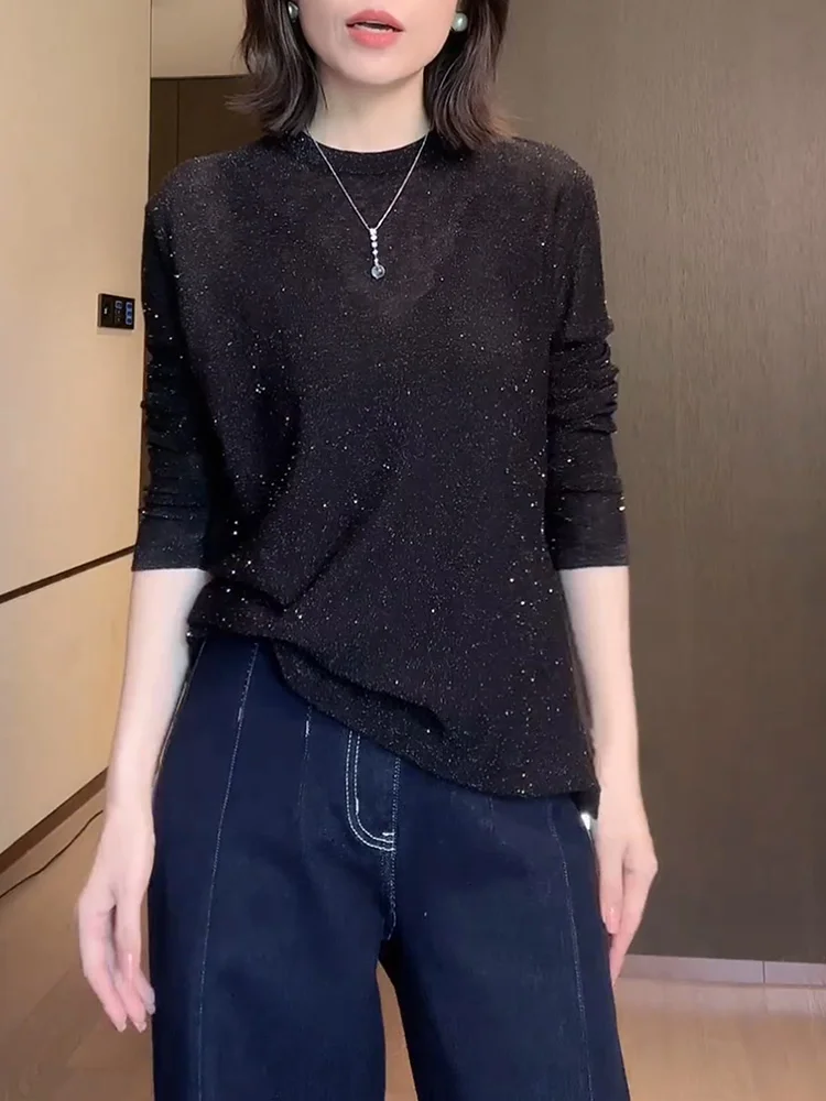 Корейская модная женская блузка оверсайз с пайетками для осеннего сезона
Корейская модная женская блузка оверсайз с пайетками для осеннего сезона