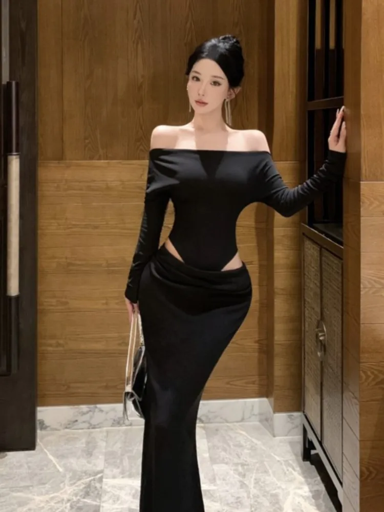 Sexy Slash Neck Hollow Out Party Dress Women Long Sleeve Spring Autumn Black Elegant Midi Dresses Chic Fashion Female Vestidos
Sexy Slash Neck Hollow Out Party Dress Women Long Sleeve Spring Autumn Black Elegant Midi Dresses Chic Fashion Female Vestidos