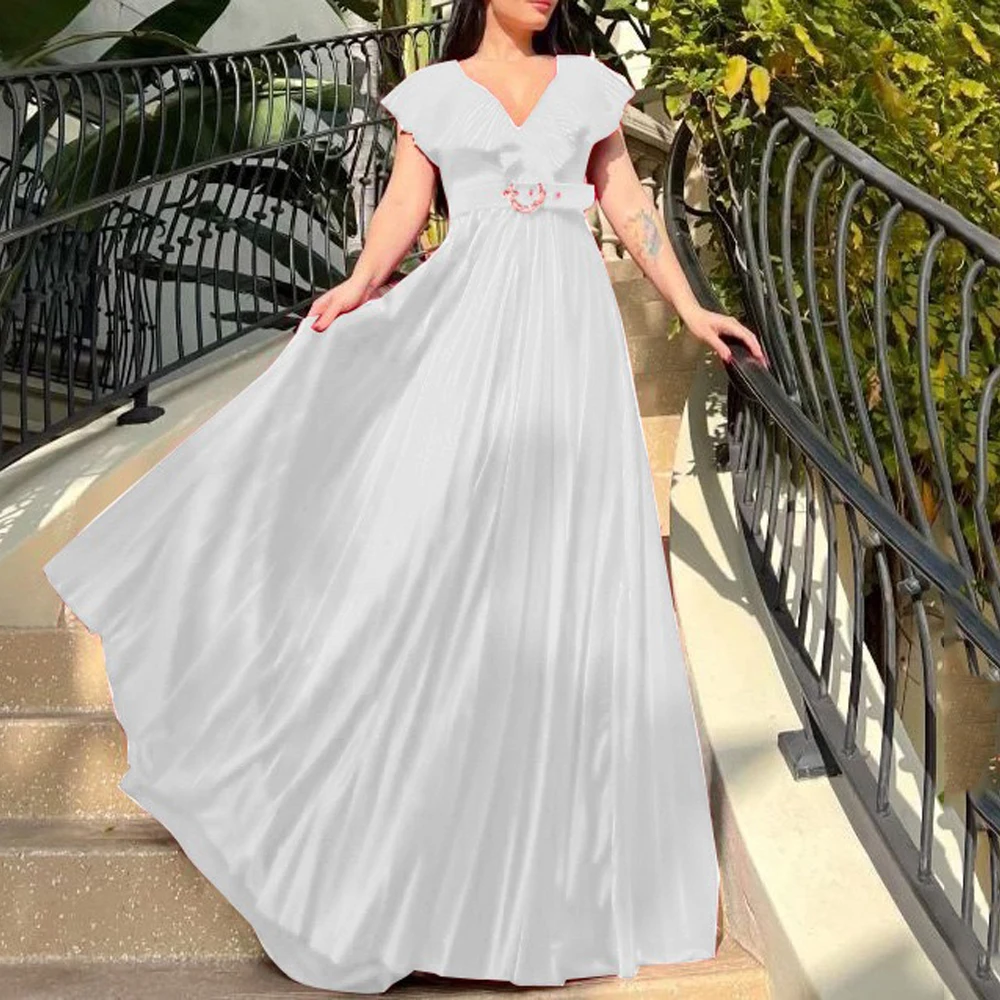 Elegant Pleated Dresses Women Solid V Neck With Belt Floor Length High Quality Luxury Birthday Party Occasion Celebrate Events
Elegant Pleated Dresses Women Solid V Neck With Belt Floor Length High Quality Luxury Birthday Party Occasion Celebrate Events