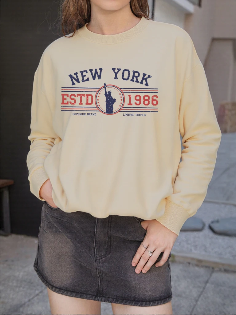 New York Estd 1986, женский свитшот с узором, модный пуловер с длинными рукавами, простая креативная одежда, однотонные спортивные топы
New York Estd 1986, женский свитшот с узором, модный пуловер с длинными рукавами, простая креативная одежда, однотонные спортивные топы