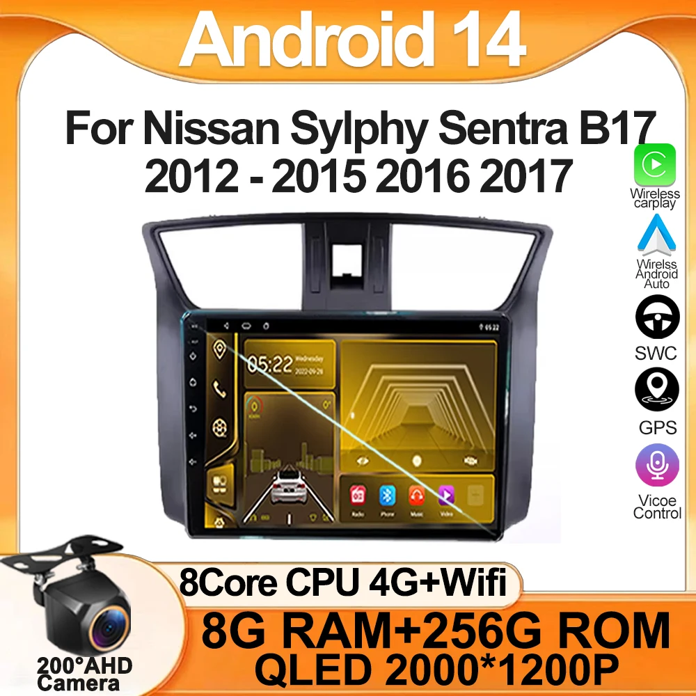 For Nissan Sylphy Sentra B17 2012 - 2015 2016 2017 Car Video Player Android 13 Screen Player Car GPS Radio Carplay WIFI QLED DSP
For Nissan Sylphy Sentra B17 2012 - 2015 2016 2017 Car Video Player Android 13 Screen Player Car GPS Radio Carplay WIFI QLED DSP