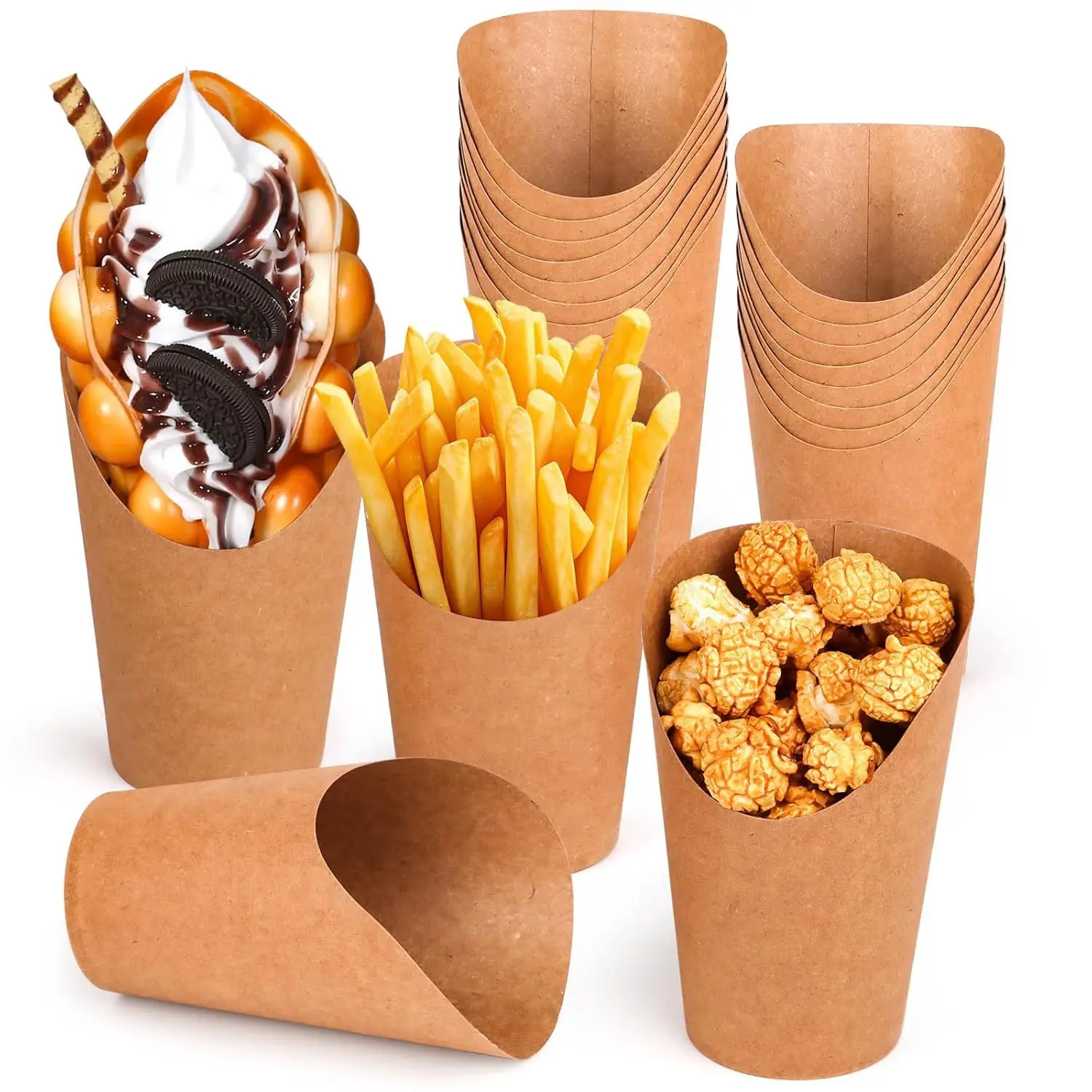 【50 Pcs Kraft Paper Cups 12oz】Slanted Top Ice Cream Cups, Waffle Cone Serving Containers for French Fries, Dessert Packaging
【50 Pcs Kraft Paper Cups 12oz】Slanted Top Ice Cream Cups, Waffle Cone Serving Containers for French Fries, Dessert Packaging