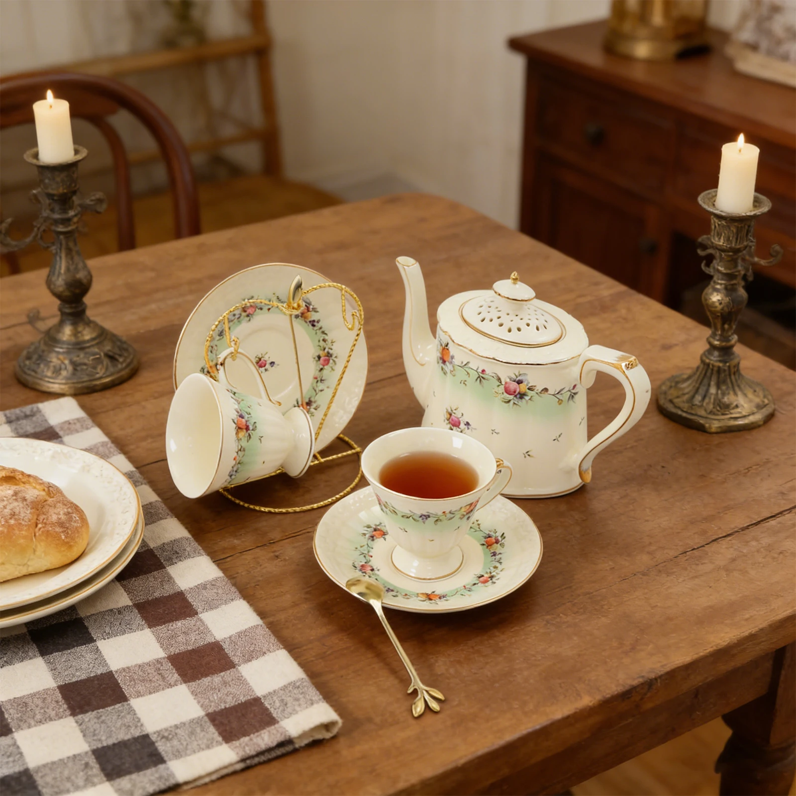 8 Pcs Porcelain Tea Set, European Style Ceramic Tea Set with Metal Stand, Teapot 27oz & 2 Cups for Afternoon Tea Home Party
8 Pcs Porcelain Tea Set, European Style Ceramic Tea Set with Metal Stand, Teapot 27oz & 2 Cups for Afternoon Tea Home Party