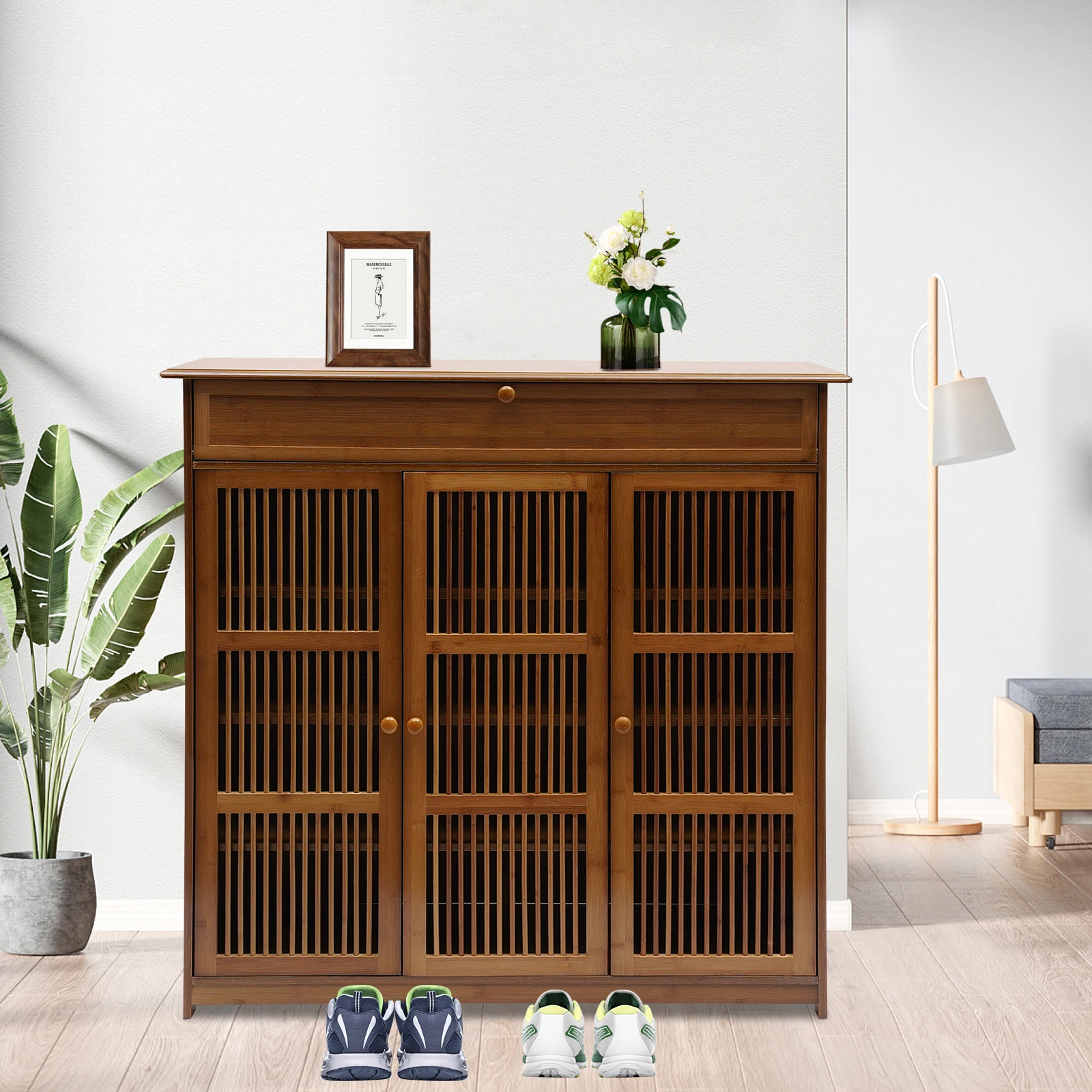 3-Tier Bamboo Shoe Cabinet W/ Shutter Doors & 1 Drawer - Holds 25 Pairs, Modern Wooden Shoe Rack Organizer for Entryway, Hallway
3-Tier Bamboo Shoe Cabinet W/ Shutter Doors & 1 Drawer - Holds 25 Pairs, Modern Wooden Shoe Rack Organizer for Entryway, Hallway