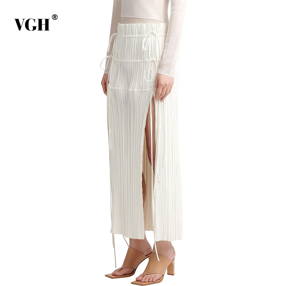 VGH Designer Slimming Splicd Lace Up Solid Skirts For Women High Waist Temperament Folds Spring Long Skirt Female Fashion Style
VGH Designer Slimming Splicd Lace Up Solid Skirts For Women High Waist Temperament Folds Spring Long Skirt Female Fashion Style
