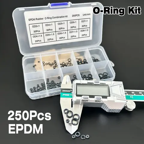 EPDM Black O-Ring Combination Kit CS 1mm/1.5mm OD 3~8mm Oil & Heat Resistant Sealing Rings Durable Rubber Gasket (250PCS/Set)