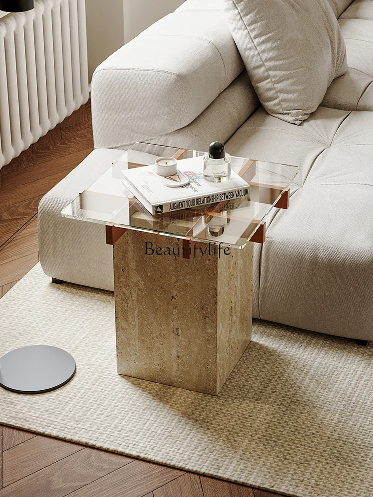 Medieval style natural travertine sofa, corner table bedside side retro homestay living room, square glass small coffee table
Medieval style natural travertine sofa, corner table bedside side retro homestay living room, square glass small coffee table