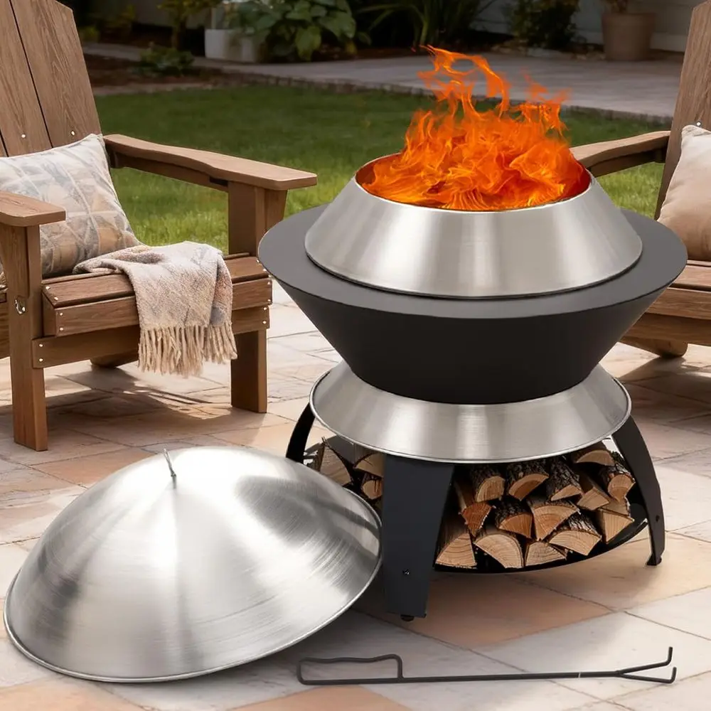 26 Inch Smokelirt, Outdoor ire Pit with Waterproo Lid, Removable Ash Pan, Handbag, 2 in 1 StainlSteel Potable ire Pits or Outsid
26 Inch Smokelirt, Outdoor ire Pit with Waterproo Lid, Removable Ash Pan, Handbag, 2 in 1 StainlSteel Potable ire Pits or Outsid