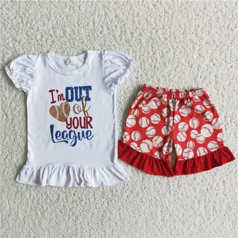 Baby Girl Toddler Clothing White Short Sleeve Letter Top Ruffle Baseball Pattern Shorts Outfit Wholesale Kids Summer Clothes Set
Baby Girl Toddler Clothing White Short Sleeve Letter Top Ruffle Baseball Pattern Shorts Outfit Wholesale Kids Summer Clothes Set