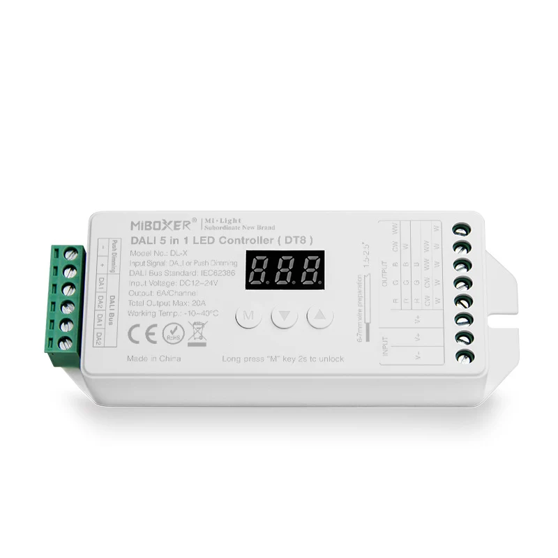 MIBOXER Dali DL-X 5 in 1 LED Controller DT8 Single color/CCT/RGB/RGBW/RGB+CCT Smart Led Dimmer For Led Lamps
MIBOXER Dali DL-X 5 in 1 LED Controller DT8 Single color/CCT/RGB/RGBW/RGB+CCT Smart Led Dimmer For Led Lamps