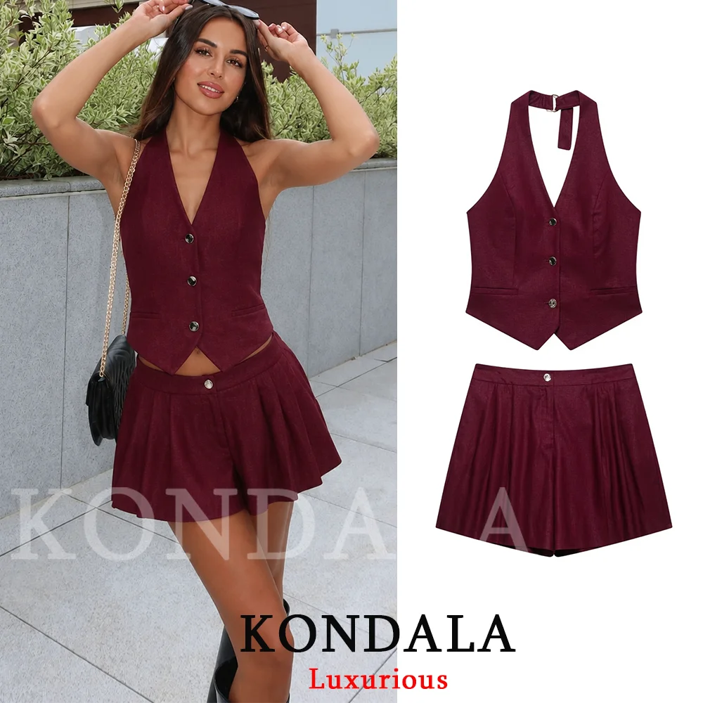 KONDALA Sexy Chic Women Shorts Suit Single Breasted Halter Top Straight Zipper Shorts Fashion 2026 Summer Holiday Beach Suit
KONDALA Sexy Chic Women Shorts Suit Single Breasted Halter Top Straight Zipper Shorts Fashion 2026 Summer Holiday Beach Suit