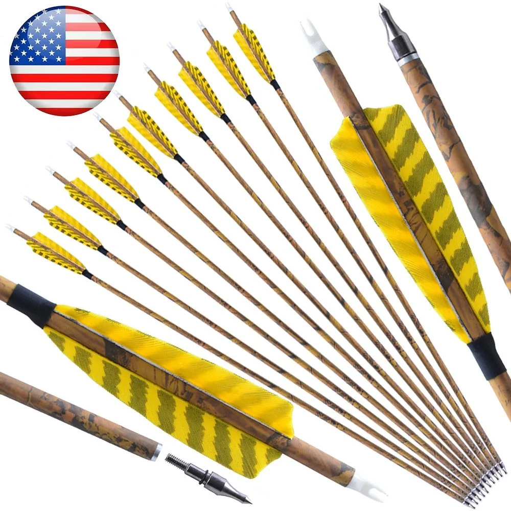 Mixed Carbon Arrows 31.5 Inch Spine 500 Camo Color ID6.2mm 100 Grain Tips with Turkey Feathers for Compound Recurve Bow Hunting Shooting
Mixed Carbon Arrows 31.5 Inch Spine 500 Camo Color ID6.2mm 100 Grain Tips with Turkey Feathers for Compound Recurve Bow Hunting Shooting