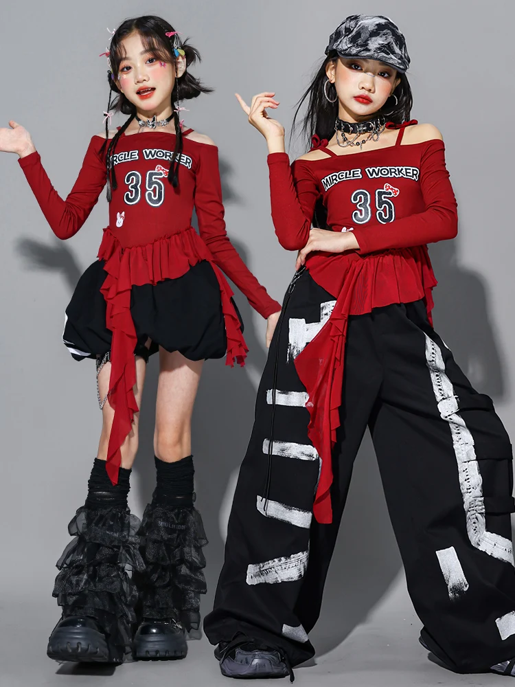 2025 Children Modern Jazz Dance Performance Costumes For Girls Red Crop Tops Loose Pants Outfits Kids Hip Hop Clothes DQS20871
2025 Children Modern Jazz Dance Performance Costumes For Girls Red Crop Tops Loose Pants Outfits Kids Hip Hop Clothes DQS20871