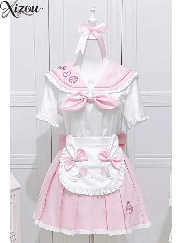Sweet Cute Jk Uniform Lolita Style Sailor Collar Slim-fit Short Sleeve Blouse and Pleated Skirt Two-piece Set for Women Summer
Sweet Cute Jk Uniform Lolita Style Sailor Collar Slim-fit Short Sleeve Blouse and Pleated Skirt Two-piece Set for Women Summer