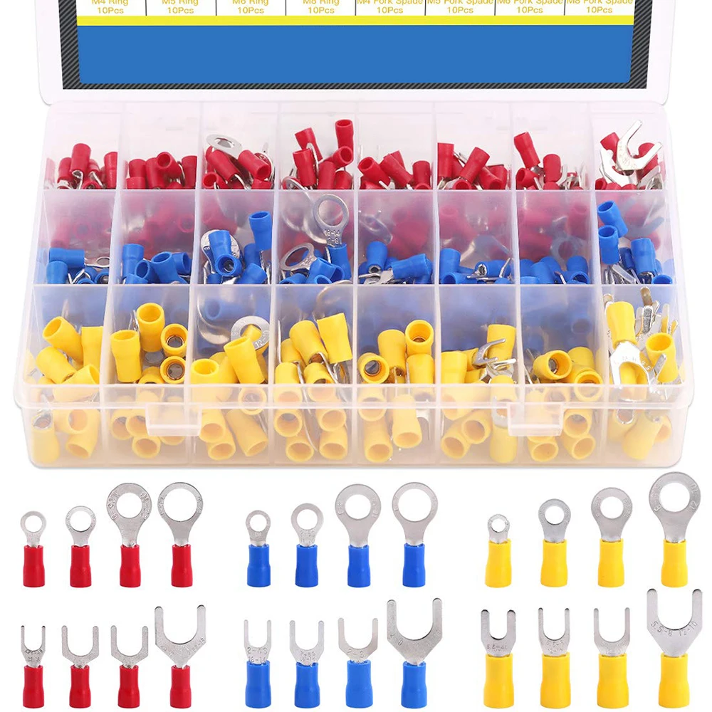 360pcs 22-16/16-14/12-10 Gauge Quick Disconnect Electrical Insulated Spade Fork Ring Solderless Crimp Terminals Connectors Kit
360pcs 22-16/16-14/12-10 Gauge Quick Disconnect Electrical Insulated Spade Fork Ring Solderless Crimp Terminals Connectors Kit
