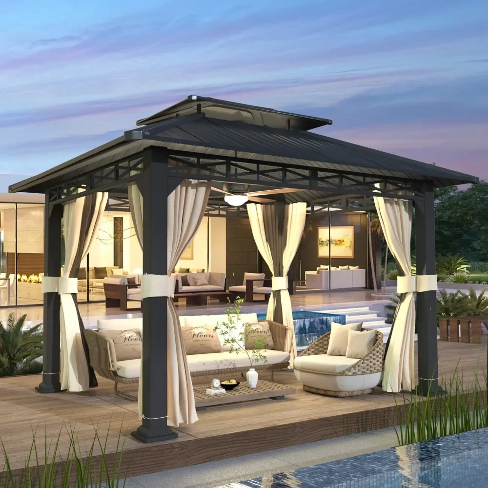 10' x 12' Gazebo with Galvanized Steel Roof, Double Roof with Anti-Rust Coating, Outdoor Gazebos with Curtains and Netting
10' x 12' Gazebo with Galvanized Steel Roof, Double Roof with Anti-Rust Coating, Outdoor Gazebos with Curtains and Netting