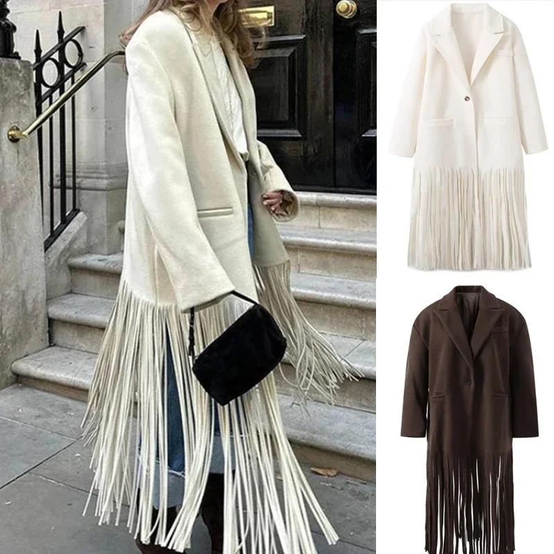 Tassel Long Women's Coat Autumn and Winter Warm Lapel Windbreaker, Loose Temperament 2025 High Street Fashion Women's Coat
Tassel Long Women's Coat Autumn and Winter Warm Lapel Windbreaker, Loose Temperament 2025 High Street Fashion Women's Coat