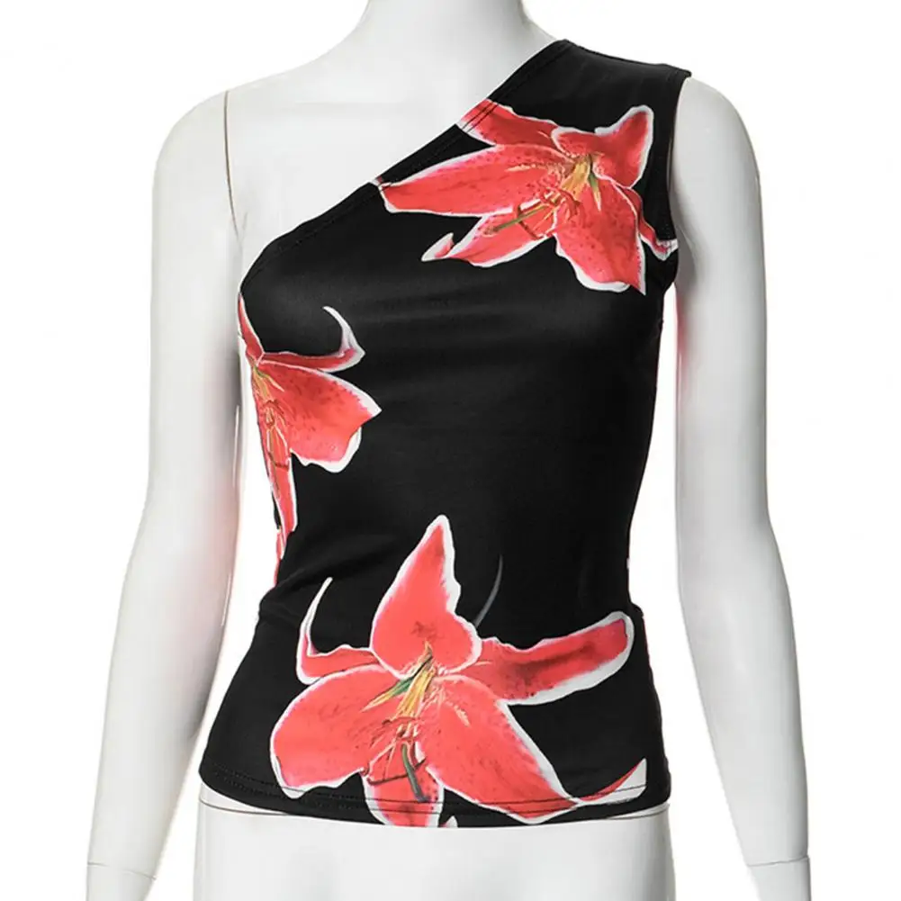 Retro Floral Print Top Floral Print One-shoulder Collar Women's Vest Slim Fit Elastic Sexy Tank Top Retro Style Sleeveless
Retro Floral Print Top Floral Print One-shoulder Collar Women's Vest Slim Fit Elastic Sexy Tank Top Retro Style Sleeveless
