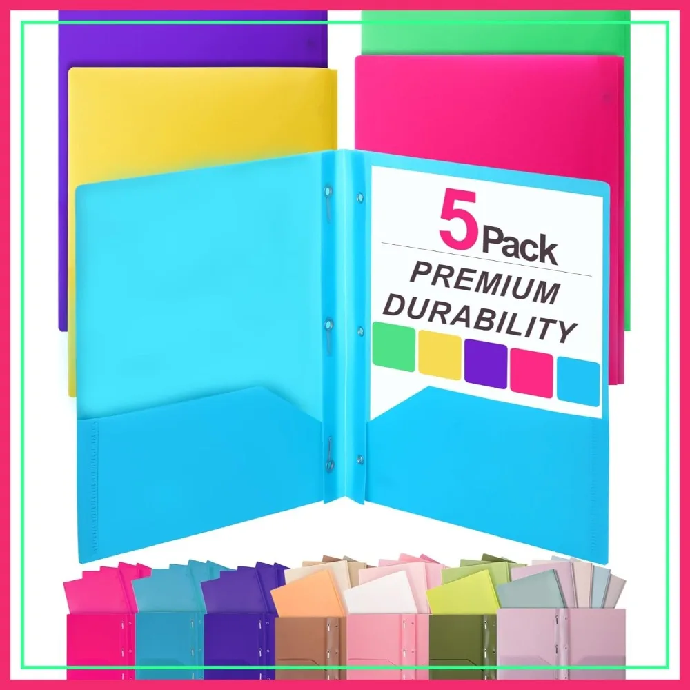 Plastic Folders with Pockets and Prongs, 5 Pack, Letter Size, Flexible
Plastic Folders with Pockets and Prongs, 5 Pack, Letter Size, Flexible