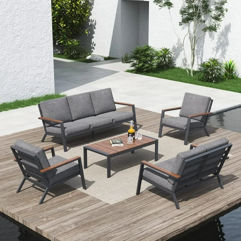 Aluminum patio furniture set with FSC certified solid wood top armrest and coffee table, outdoor deep seating sectional sofa
Aluminum patio furniture set with FSC certified solid wood top armrest and coffee table, outdoor deep seating sectional sofa