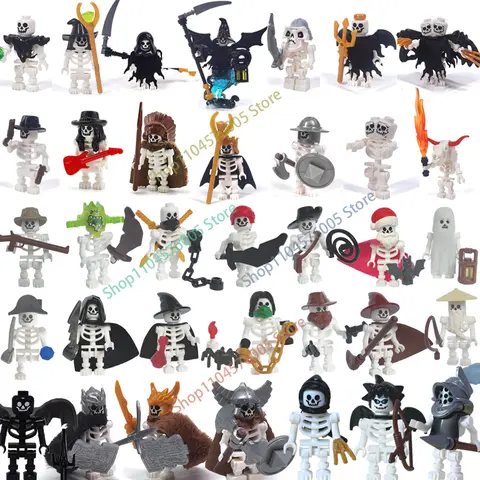 MOC Halloween Skeleton Army Figures Building Blocks Character General Soldier King Singer Witch Skeleton DIY Assembled Brick Toy