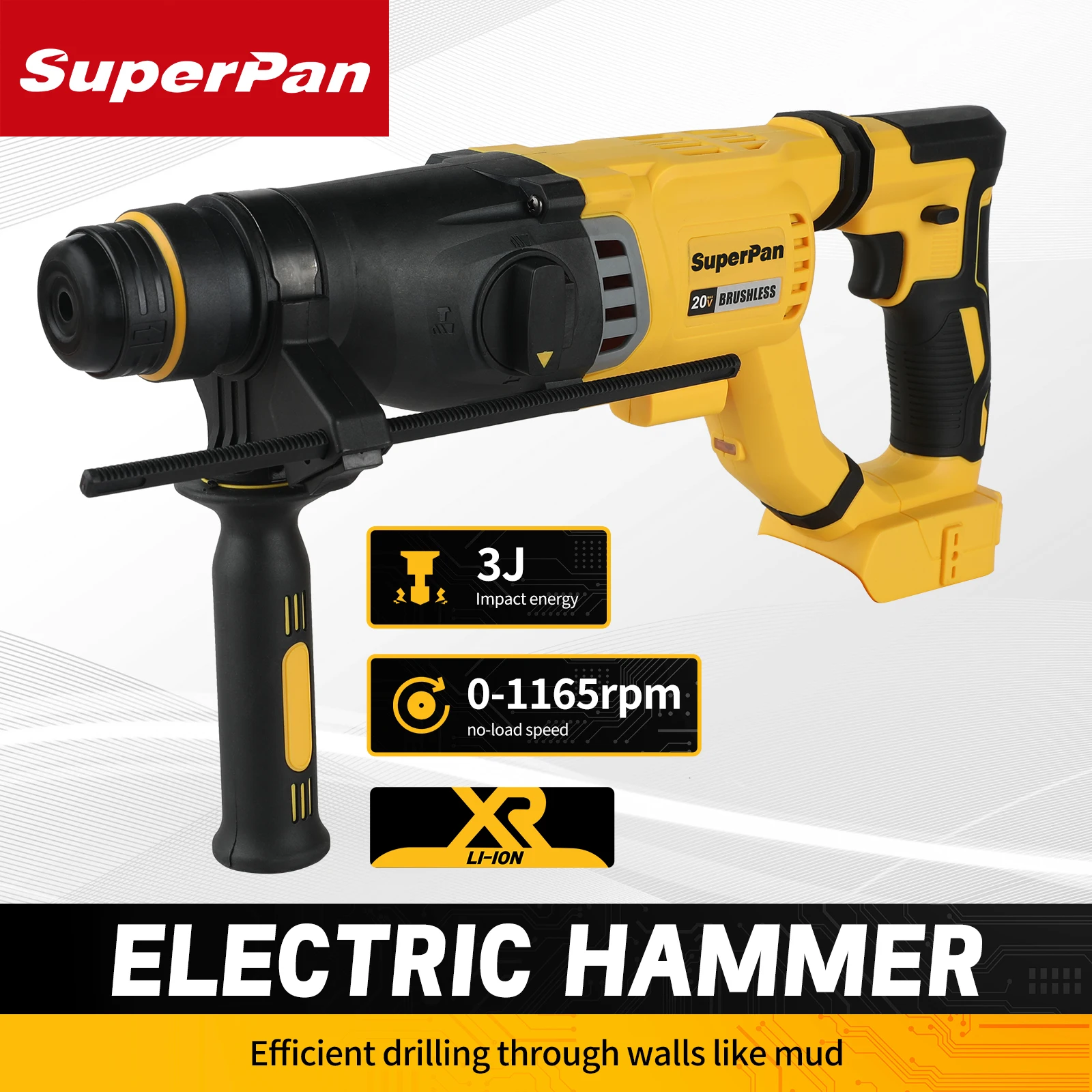 Superpan DCH263 20V Brushless Rotary Hammer SDS-Plus Cordless Hammer Drill 3J Impact Energy Power Tool For Dewalt 20V Battery
Superpan DCH263 20V Brushless Rotary Hammer SDS-Plus Cordless Hammer Drill 3J Impact Energy Power Tool For Dewalt 20V Battery