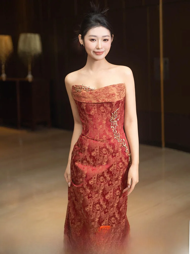Elegant Red Wedding Dress Morning Shoot Bridesmaid Lightweight Luxury Strapless Engagement Party Celebration Gown
Elegant Red Wedding Dress Morning Shoot Bridesmaid Lightweight Luxury Strapless Engagement Party Celebration Gown