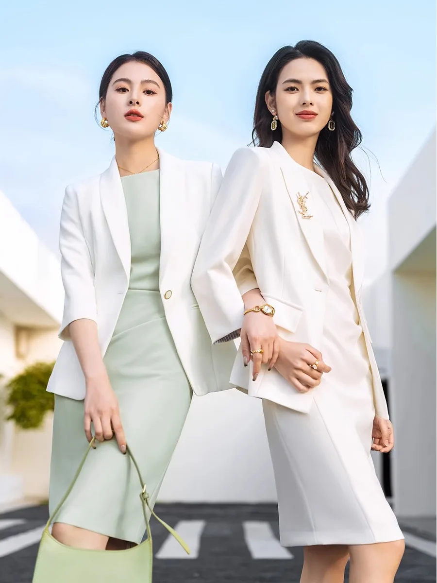 Ele White One-Button Suit Jaet And Dr Set Women's Commute Sle Polyester Fiber Seven-Sve Regular-Length Outfit
Ele White One-Button Suit Jaet And Dr Set Women's Commute Sle Polyester Fiber Seven-Sve Regular-Length Outfit